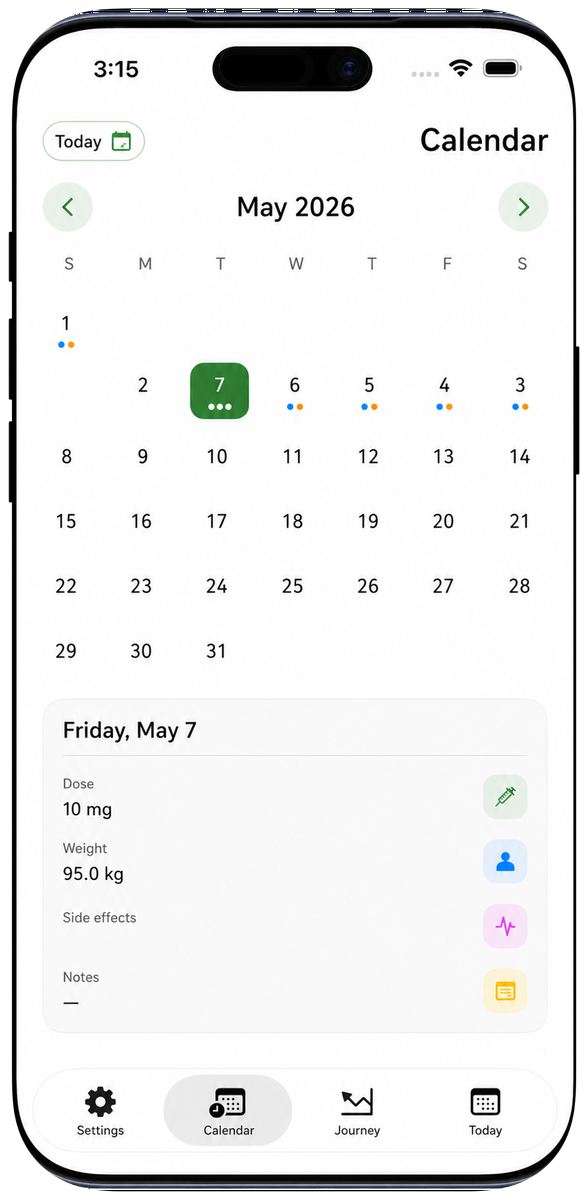 Dose calendar in Mounjari on iPhone